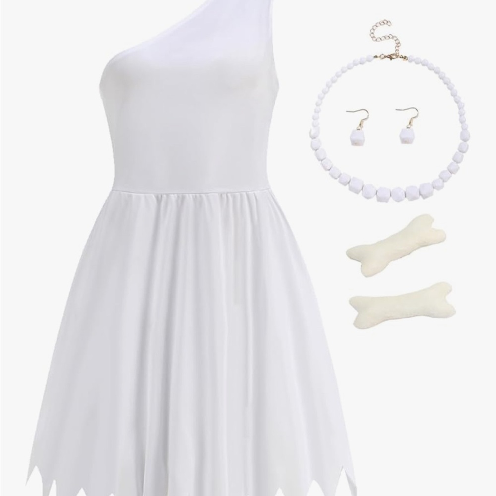 White One-Shoulder Dress with Accessories